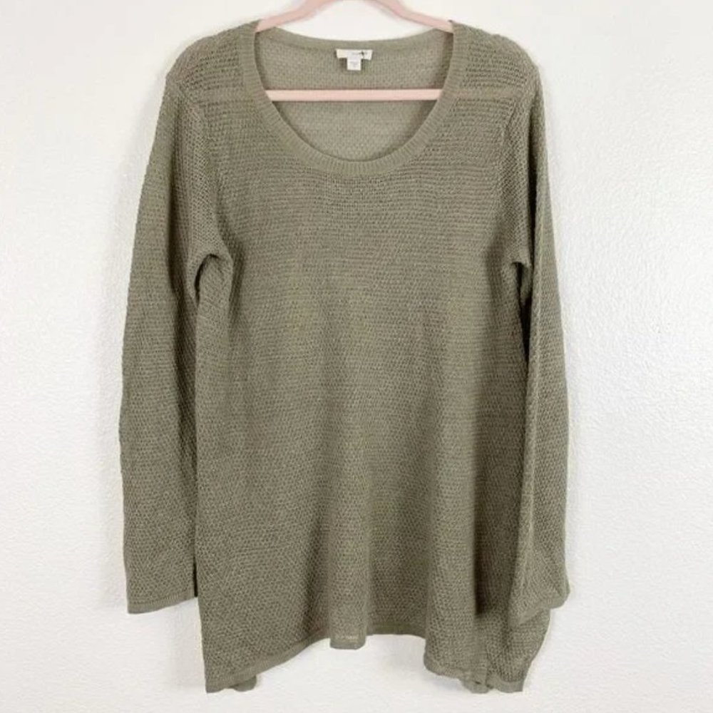 Pure Jill Taupe Knitted Linen Blend Tunic Blouse